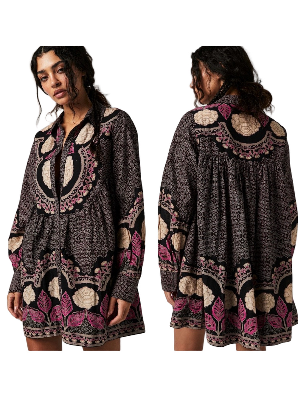 🎒Free People smell the Roses mini dress in Black, Pink W Pockets size S GUC